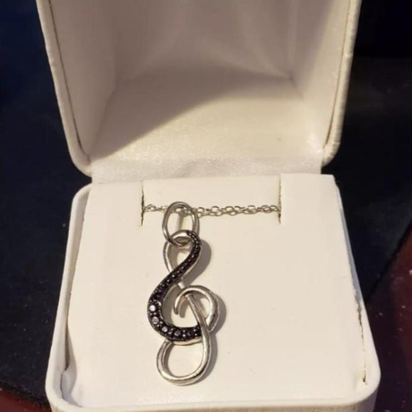 Musical Note with Blue Diamond Accent Necklace - Picture 3 of 10